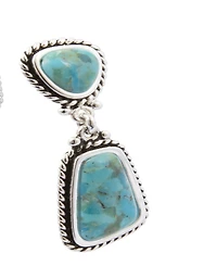 Barse Double Blue Turquoise Silver Drop Earrings