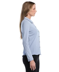 Rafaella Petite Long-Sleeve Ruffle-Trim Cotton Shirt