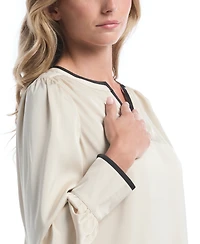 Rafaella Petite Long-Sleeve Split-Neck Satin Blouse