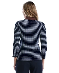 Rafaella Petite Striped Polo 3/4-Sleeve Sweater