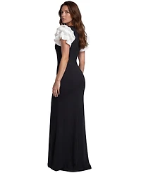 Rene Ruiz Occasion Women's 3D Floral Sleeve Fit and flare Scuba gown