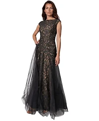 Rene Ruiz Occasion Women's Bateau Neck Lace tulle A-Line Gown