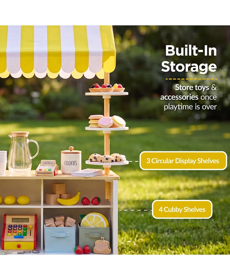 Best Choice Products Kids Lemonade Stand Canopy Chalkboard Wheels 8-Piece Play Kitchen, Ages 3+