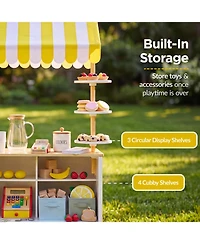 Best Choice Products Kids Lemonade Stand Canopy Chalkboard Wheels 8-Piece Play Kitchen, Ages 3+