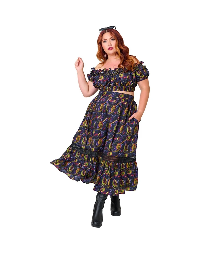 Unique Vintage Plus 1970s Off Ruffle Up Crop Top