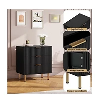homfan Modern Fluted 3 Drawer Dresser, Wide Chest of Drawers with Deep Storage, Wooden Bedroom Organizer, Bedside Table Side for Living Room