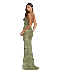 Mac Duggal Women's High Neck Sequin Column Gown with Open Back