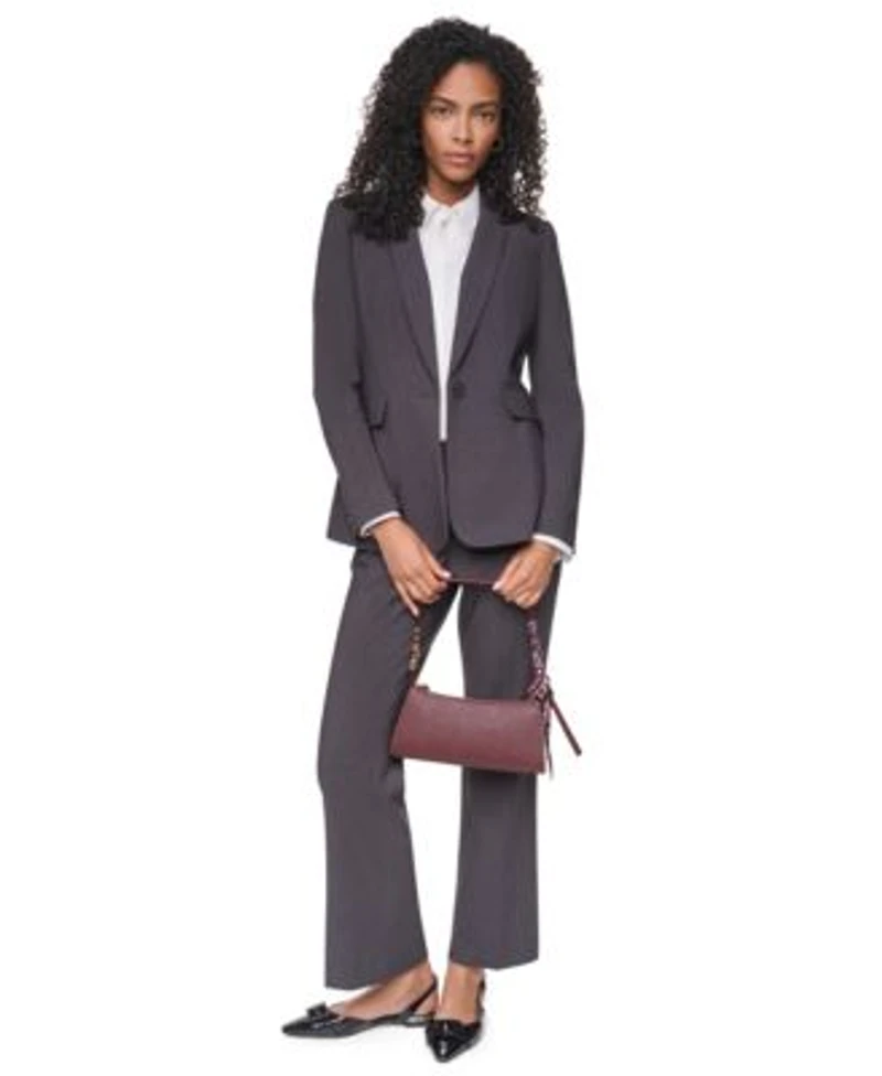 Dkny Petites Pick Stitch Single Button Blazer High Rise Straight Leg Pants