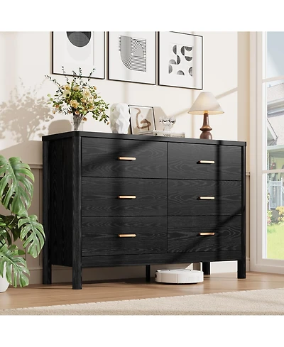 homfan 6 Drawer Dresser, 47.24" Wide Farmhouse Chest with Cylindrical Legs, Metal Handles and Anti-Tip, Freestanding Storage Organizer for Living Room