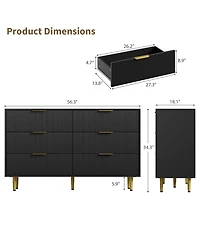 homfan 6 Drawer Fluted Dresser Furniture, Wooden Chest of Drawers with Metal Handle, Modern Wide for Living Room, Bedroom, or Hallway