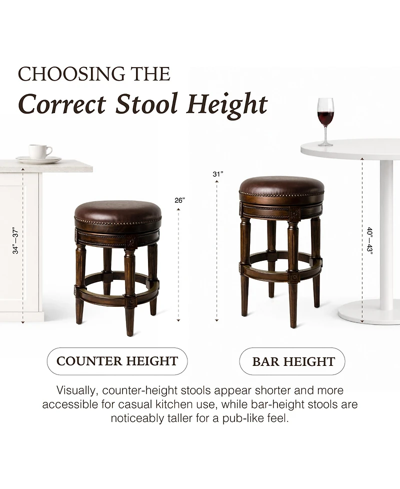 Maven Lane Pullman Backless Bar Stool in Dark Walnut Finish with Vintage Brown Leather