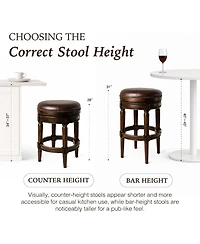 Maven Lane Pullman Backless Bar Stool in Dark Walnut Finish with Vintage Brown Leather