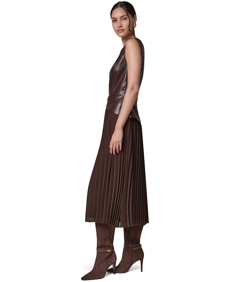 Donna Karan New York Petite Boat-Neck Faux-Wrap A-Line Midi Dress