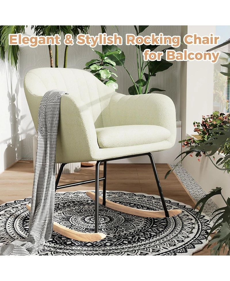 homfan Comfortable Chenille Upholstered Rocking Chair for Living Room, Modern Wooden Lounge Accent Chair, Relaxation and Support
