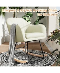homfan Comfortable Chenille Upholstered Rocking Chair for Living Room, Modern Wooden Lounge Accent Chair, Relaxation and Support