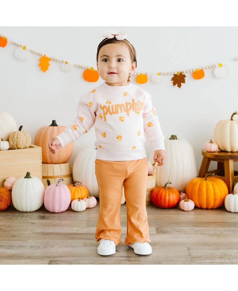 Sweet Wink Toddler Girls Pumpkin Stitch Patch Sweatshirt