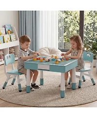 homfan 4-in-1 Activity Table and Chair Set, Double-Sided Tabletop Building Block Base Drawing Board, 2 Adjustable Chairs, Multi-Purpose Desk