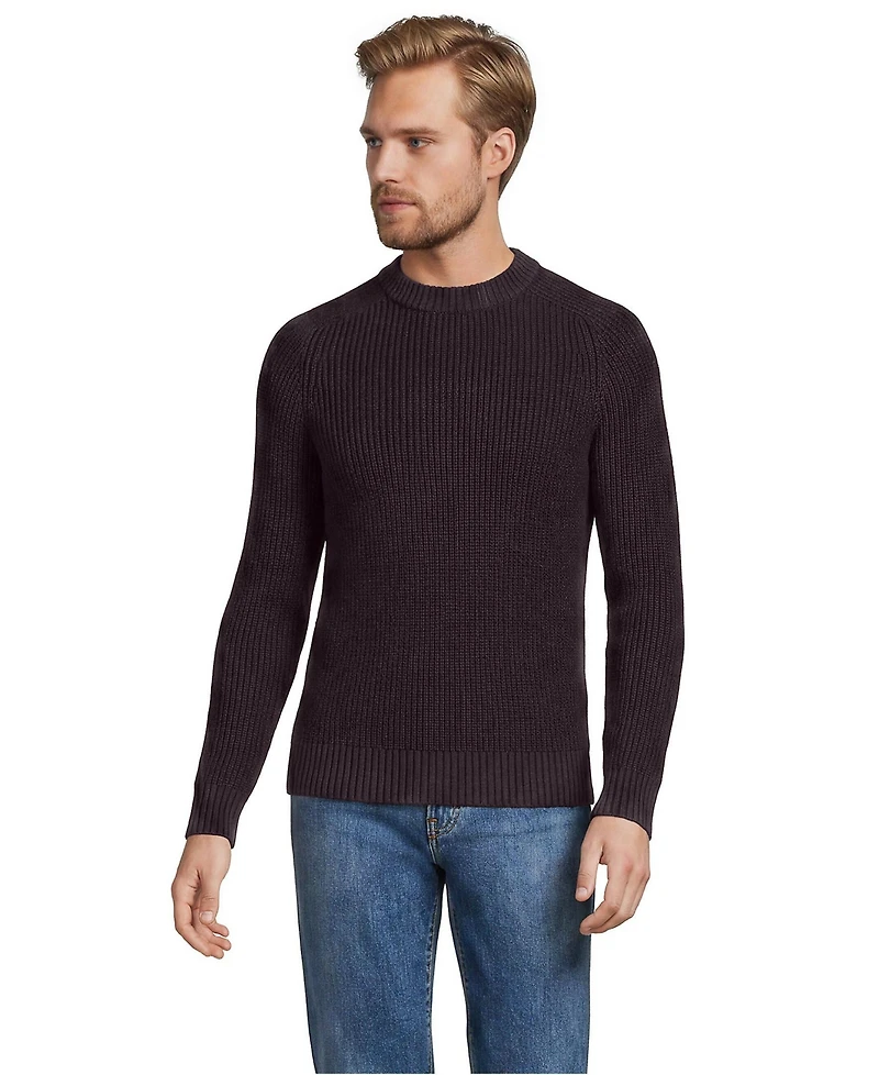 Lands' End Men's Cotton Drifter Saddle Crewneck Shaker Sweater