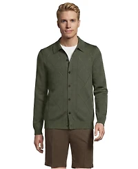 Lands' End Men's Long Sleeve Fine Gauge Cotton Pointelle Argyle Cardigan