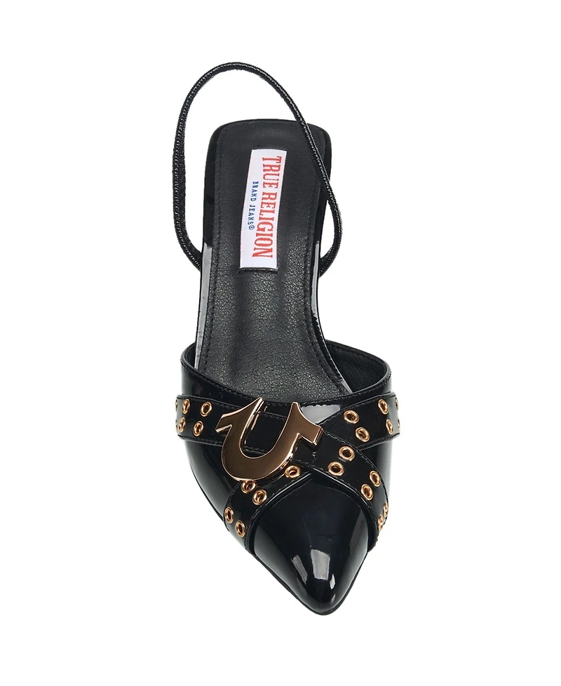 True Religion Women's Sade Metal Buckle Logo Heel