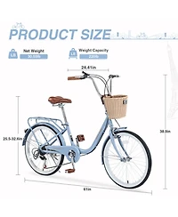ECHTPeak 7 Speed City Bike With Basket , Steel Frame