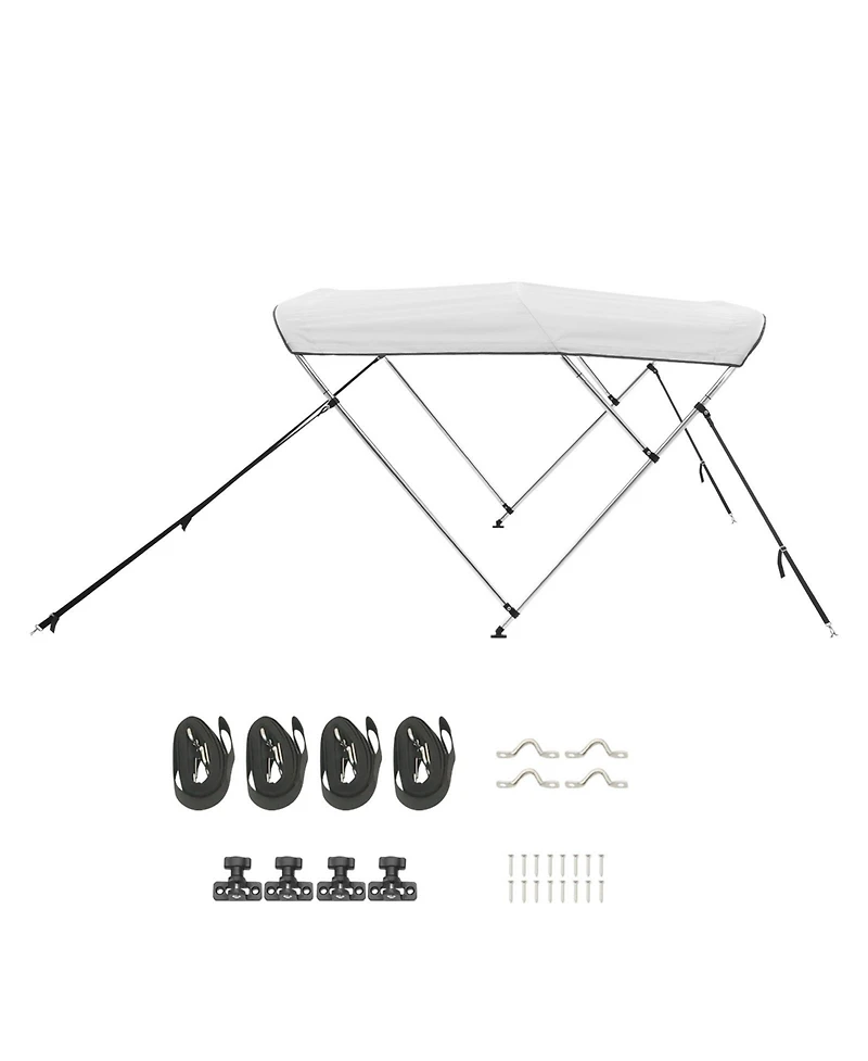 Sugift 3 Bow Boat Bimini Top 600D Polyester Canopy Aluminum Frame
