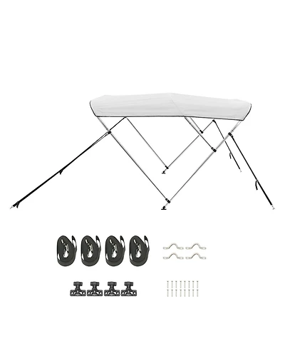 Sugift 3 Bow Boat Bimini Top 600D Polyester Canopy Aluminum Frame