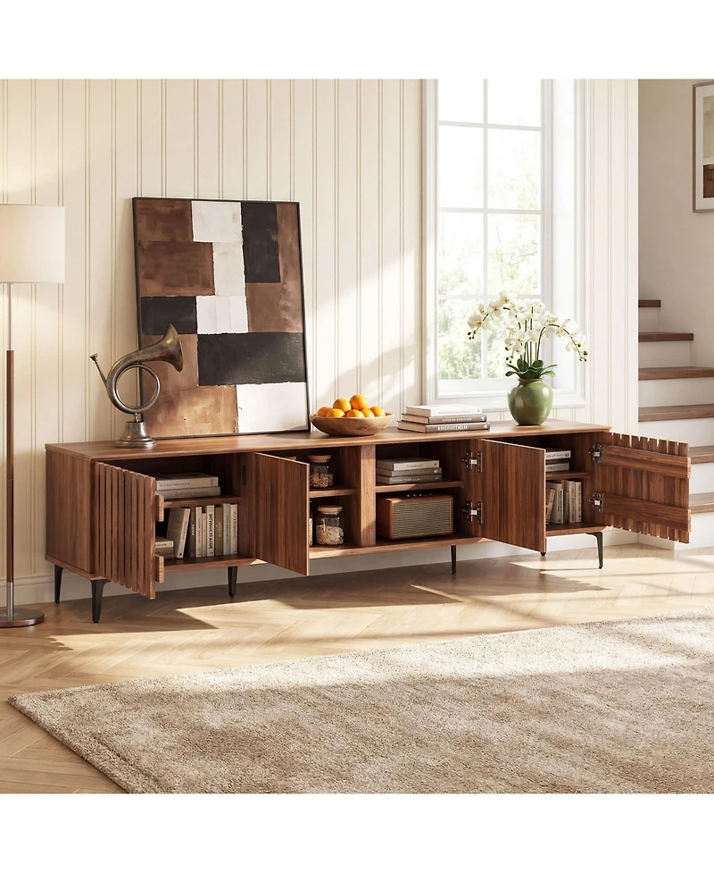 Costway 4-Door Tv Stand for 80 Inches TVs, Mid Century Modern Entertainment Center