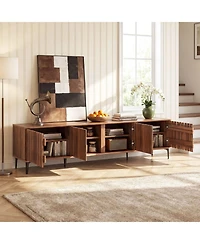 Costway 4-Door Tv Stand for 80 Inches TVs, Mid Century Modern Entertainment Center