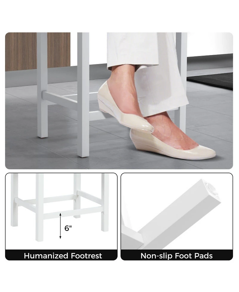 Gouun Set of 2 Saddle Counter Stools with Linen Cushion and Rubberwood Frame