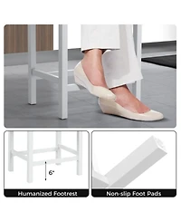 Gouun Set of 2 Saddle Counter Stools with Linen Cushion and Rubberwood Frame