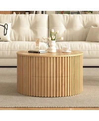 Flynama Round Lift Top Coffee Table Storage Fluted Wood Mdf Solid Wood Living Room Table