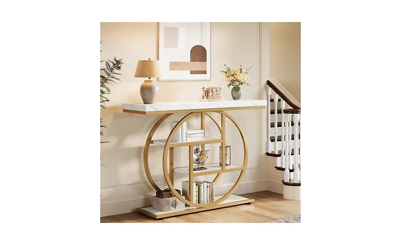 Slickblue 41.3" Industrial 4-Tier Console Table with Circle Base