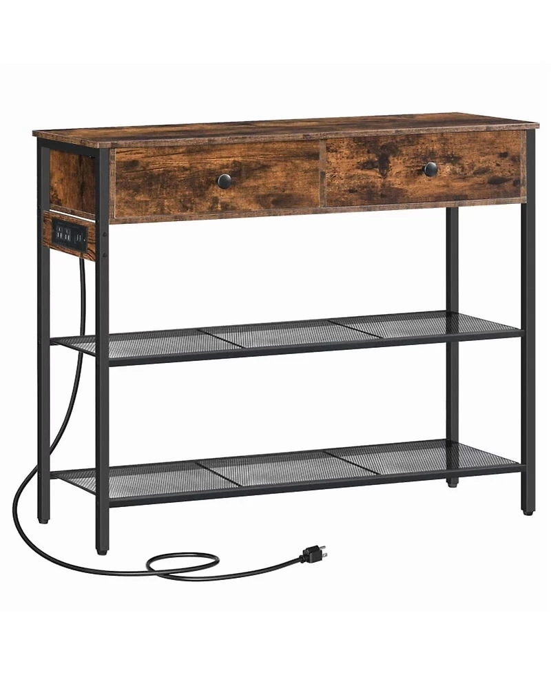 Slickblue Modern 3-Tier Slim Console Table with Drawers and Charging Port