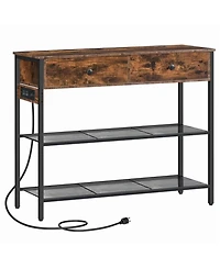 Slickblue Modern 3-Tier Slim Console Table with Drawers and Charging Port
