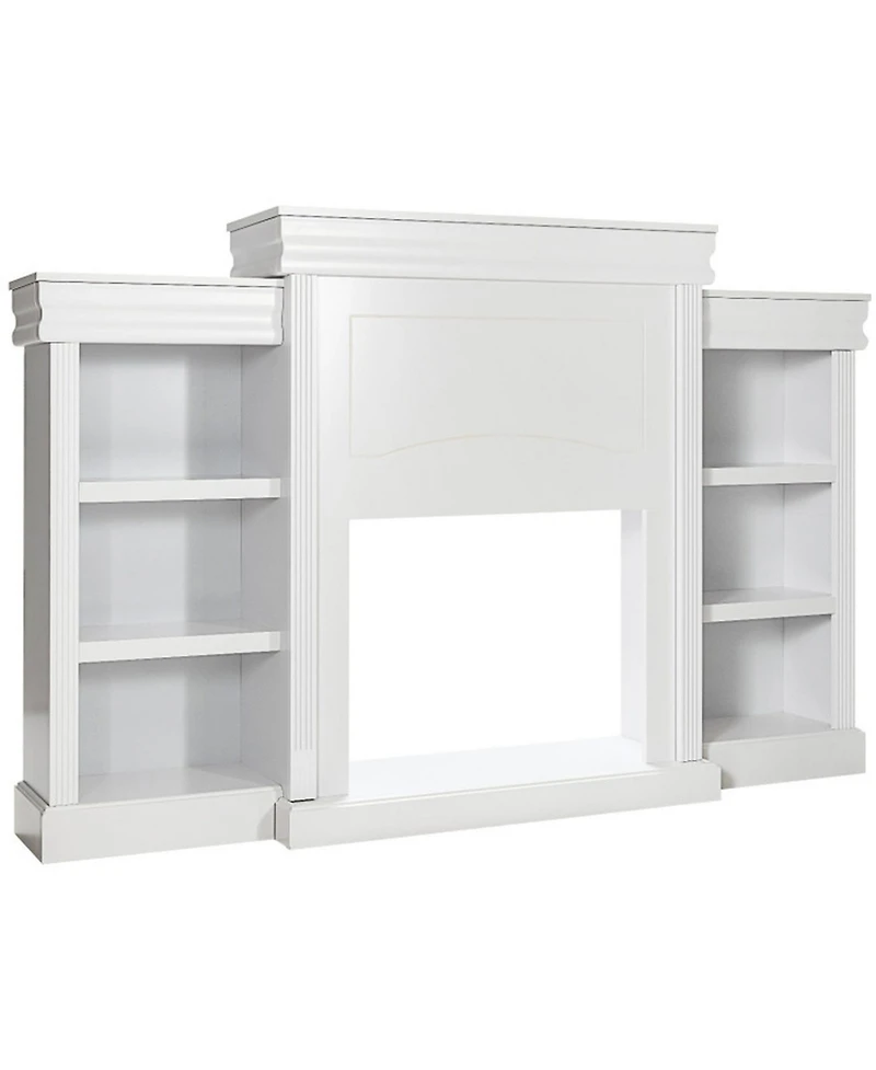 Gouun 70 Inch Fireplace Media Console with 6-Shelf Bookcase Storage