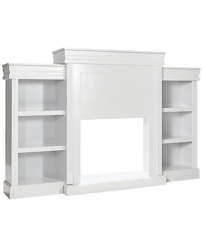 Gouun 70 Inch Fireplace Media Console with 6-Shelf Bookcase Storage