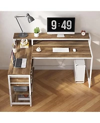 Tribesigns 55" L-Shaped Corner Desk with Drawers and Shelves, Oak