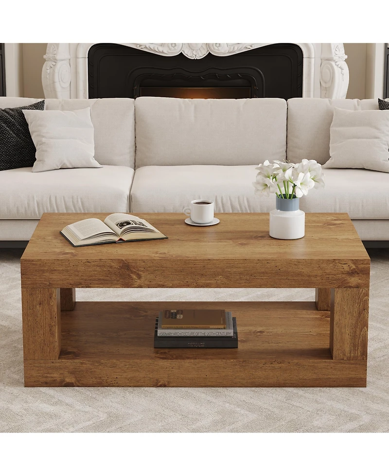 Flynama Modern 2-Tier Rectangular Coffee Table Mdf Storage Center Table