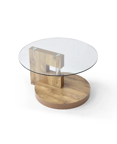 Flynama 2-Tier Round Coffee Table Glass Top Mdf Base Modern Storage Center Table 220lb
