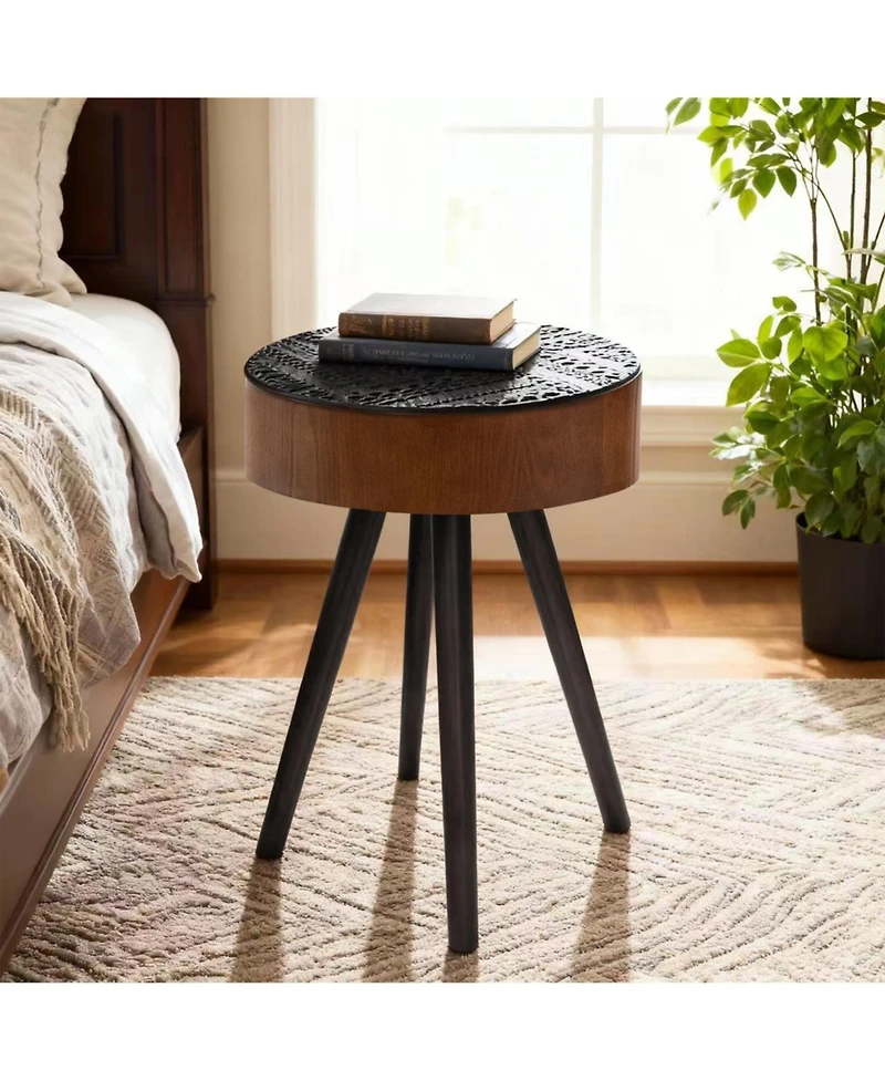 Flynama 15.7" Mini Round Wooden Side Table