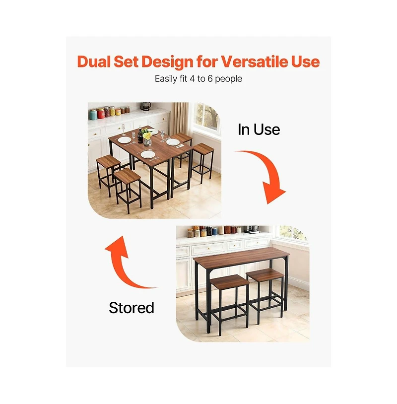 Slickblue 47 Inch Rustic Bar Table and 2 Stools Set for Kitchen Breakfast and Dining