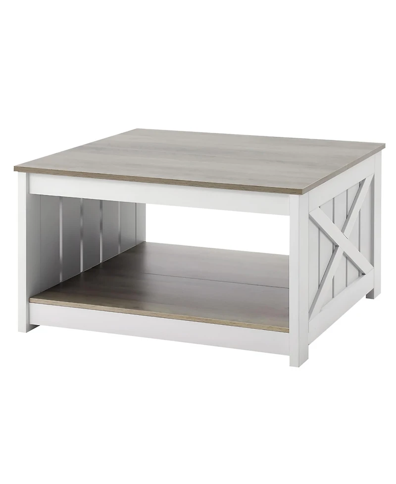 Slickblue Farmhouse Square Coffee Table with Open Storage Compartment