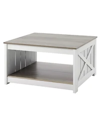 Slickblue Farmhouse Square Coffee Table with Open Storage Compartment