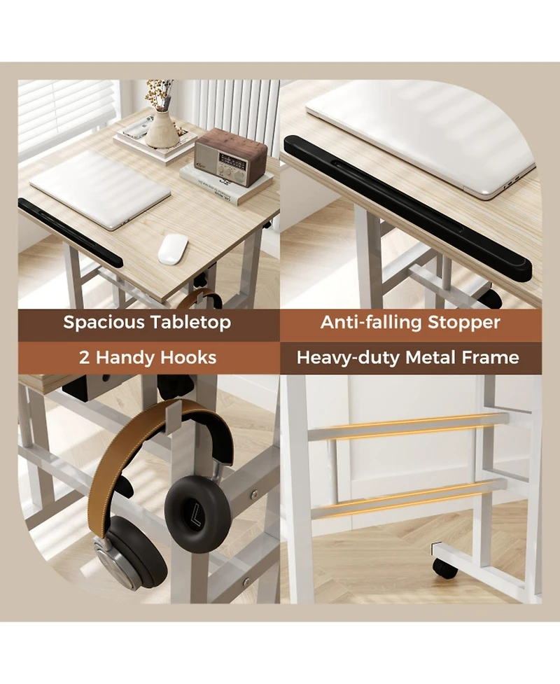 Gouun Mobile 2-Tier Standing Desk with Rolling Wheels and Adjustable Heights