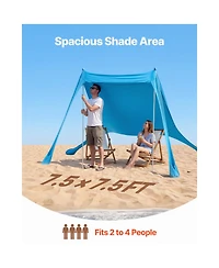 Sugift Beach Tent Sun Shelter UPF50+ 6.6 ft Tall 7.5x7.5 ft Pop Up Canopy with Sandbags for Camping