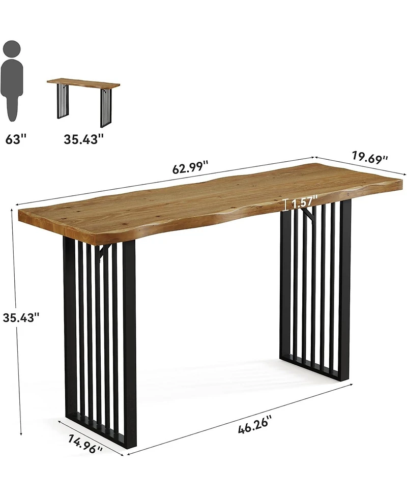 Tribesigns 63" Bar Table: Solid wood pub table with metal legs. Industrial high top bar unit for kitchen, dining room, bistro