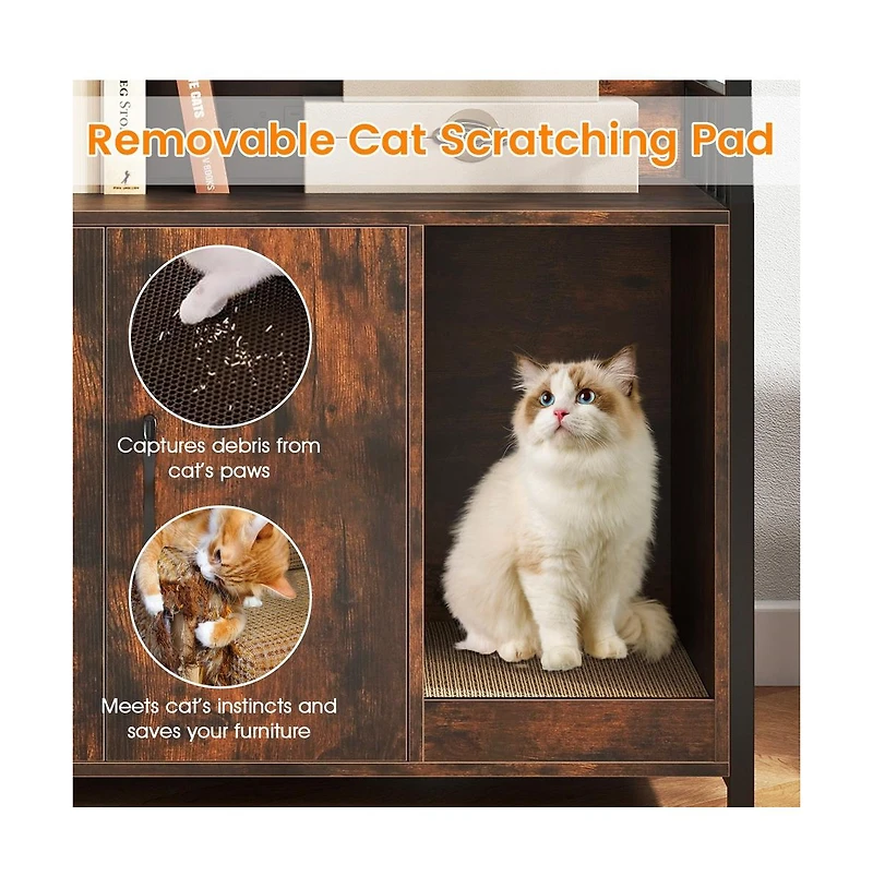 Ruie Hidden Litter Box Cabinet 52 in Cat Enclosure with Scratching Pad and Shelves