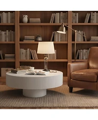 Flynama Round Fluted Pedestal Coffee Table, Mid-Century Modern