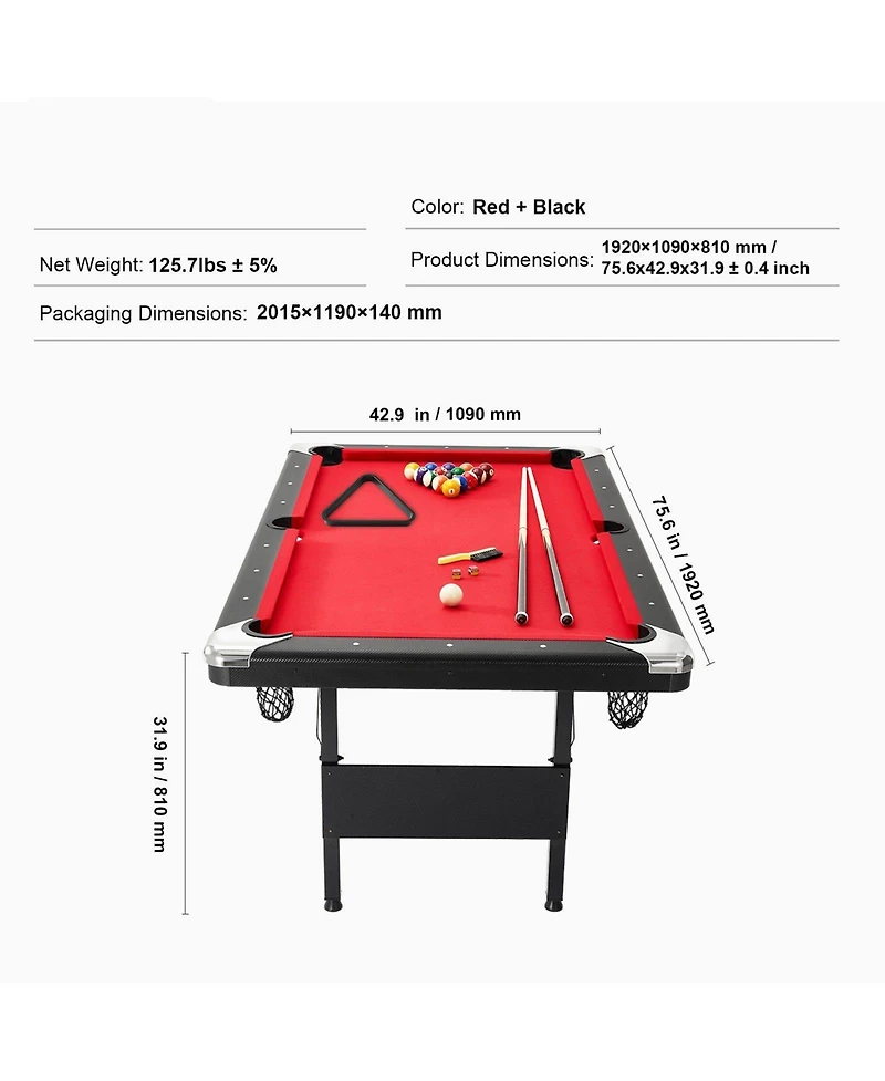 Slickblue Portable Foldable 6.3ft Pool Table with Complete Billiard Accessories